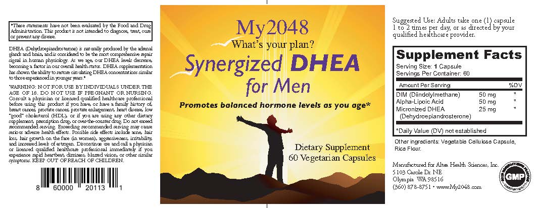 Synergized DHEA for Men full product label with supplement facts and ingredients
